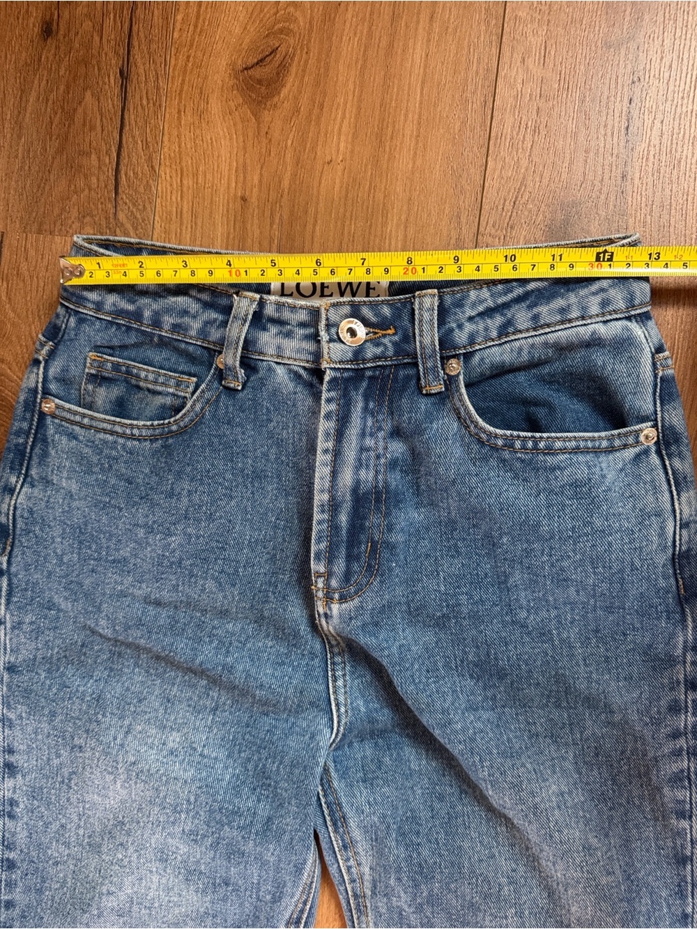 Loewe Medium Blue Straight-Leg Jeans with Tan Leather Patch - Picture 5 of 16